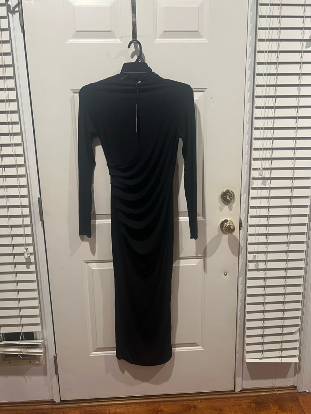 Fashion Nova Black Long-Sleeve Ruched Midi Dress